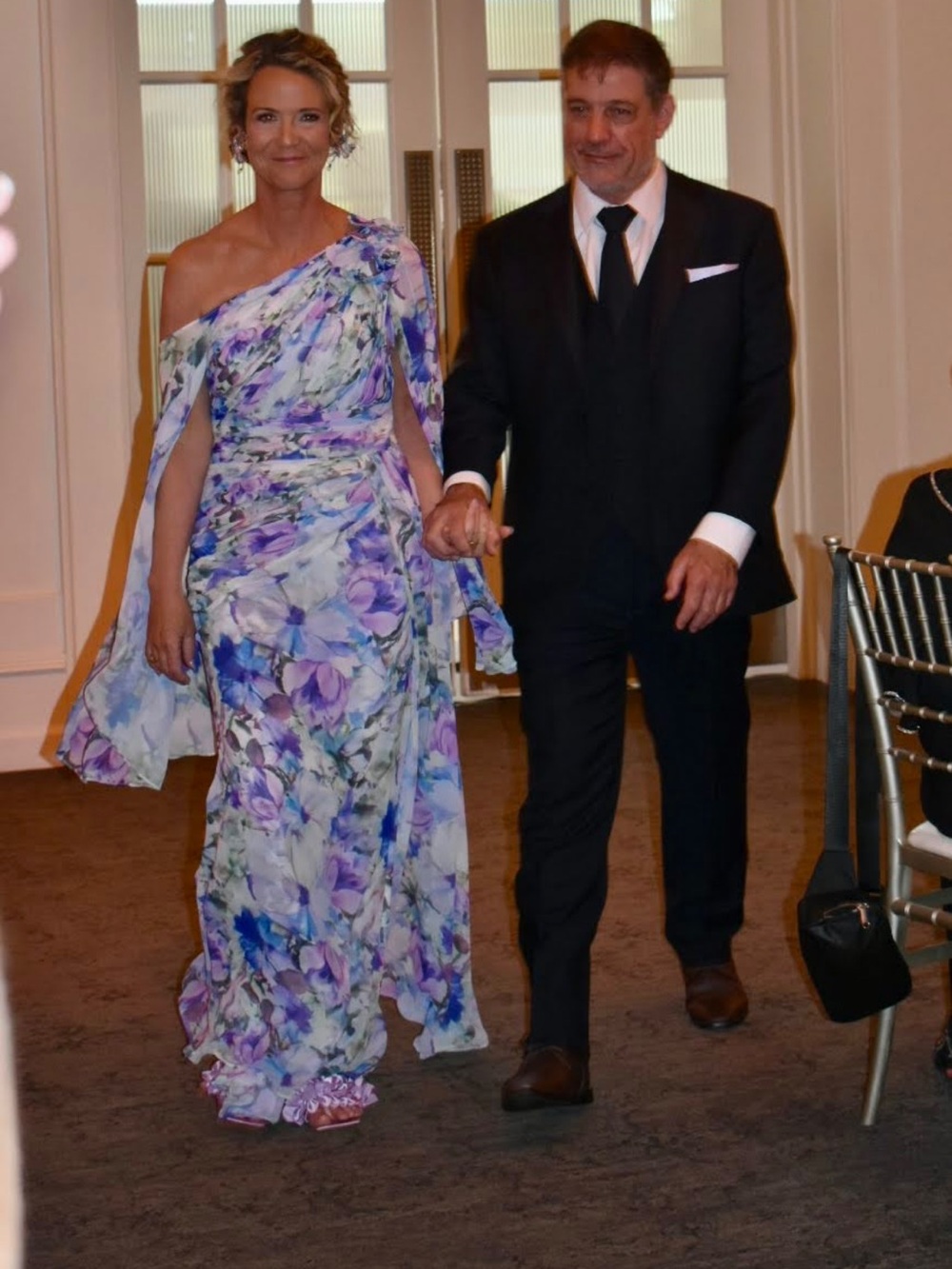 Terani Couture Lavender and Blue Floral One-Shoulder Gown